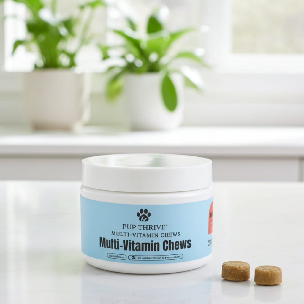 Pup Thrive natural dog supplement chews for joint and skin health.