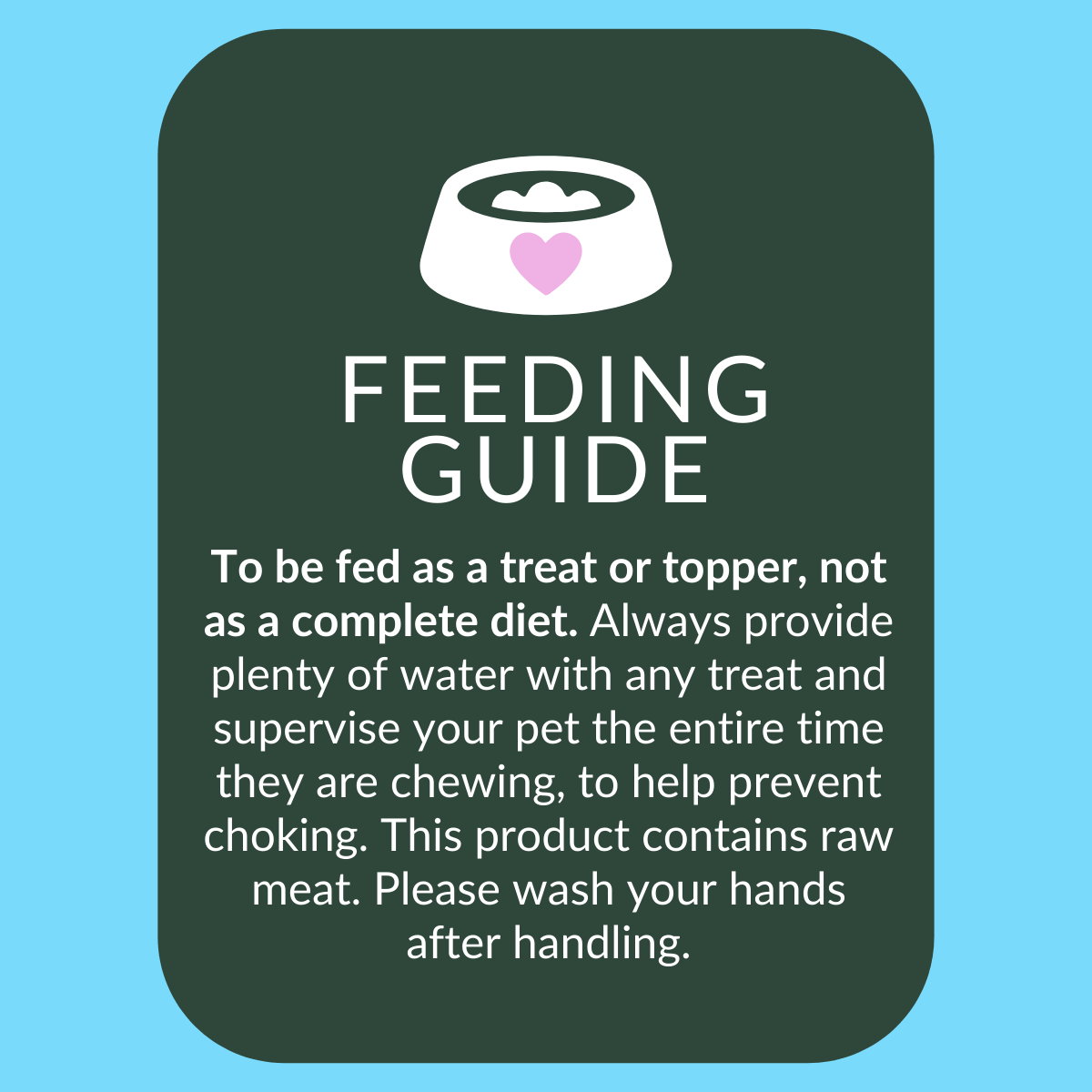 Feeding guide for pet treats on a teal background