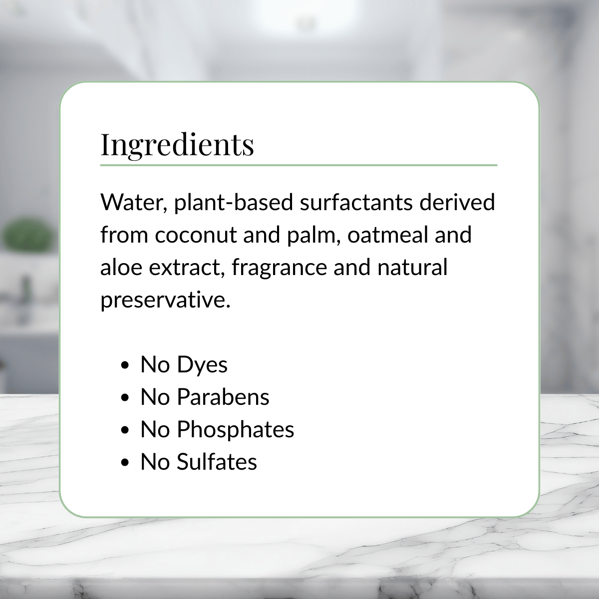 Ingredients list on a white background with a blurred kitchen setting.